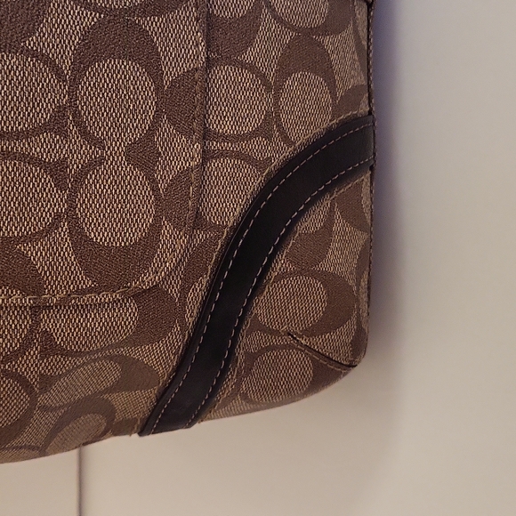 NWOT Coach Signature Logo Small Tote, Tan and Brown, Leather Trim - Picture 3 of 16